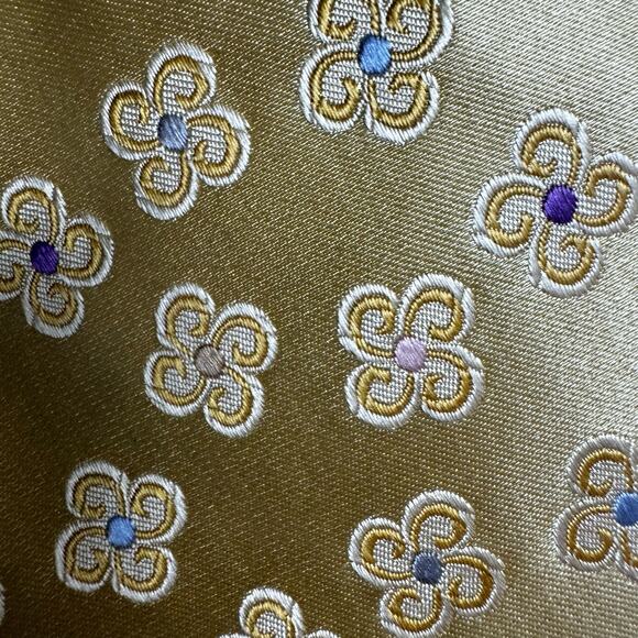 Rooster Vintage Men's Neck Tie 100% Silk Flower Printed Gold Yellow 59" Career - Picture 2 of 7